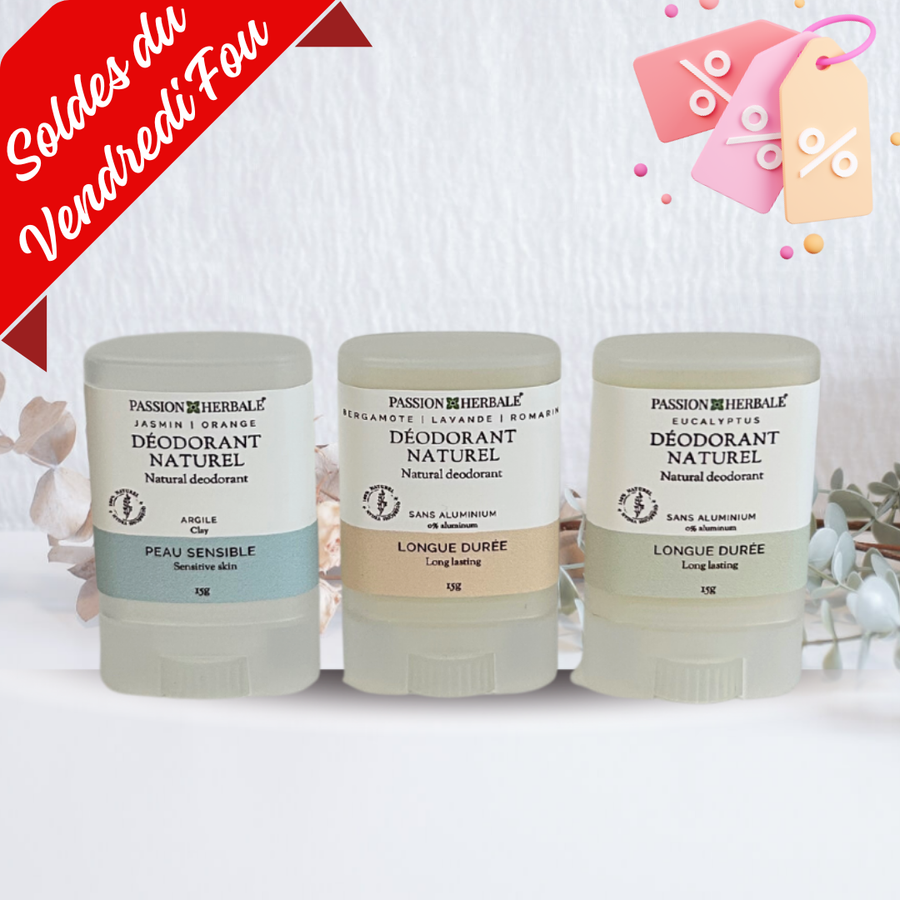 Trio mini déodorants | Bergamote, Eucalyptus et Jasmin